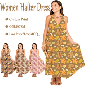 Vestido Maxi Tropical de Moda para Mujer, Diseño Personalizado ODM, Estampado Floral Hawaiano, Vestido Casual con Cuello Halter, Transpirable y Holgado para Verano - Product Image 1