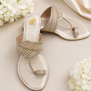 Sandales plates à plateforme pour femme, à bout rond, ornées de strass dorés et de perles, style mule, pour mariée, mariage, extérieur, tendance mode, couleurs assorties - Product Image 2