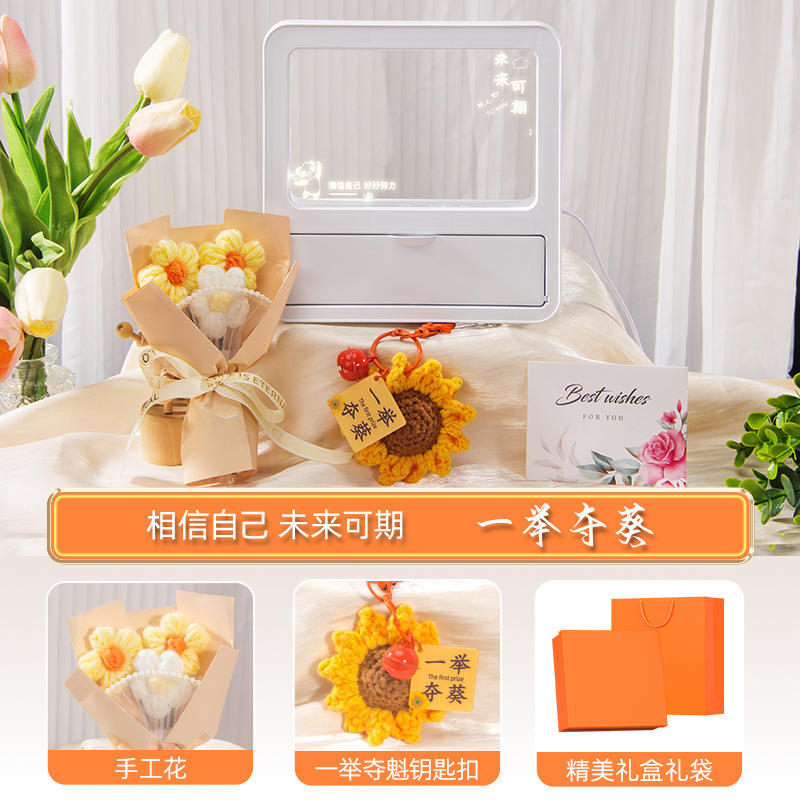 [Orange Four-Piece Set] Promising Future Pen Holder, Night Light, Bouquet Decoration, Greeting Card
