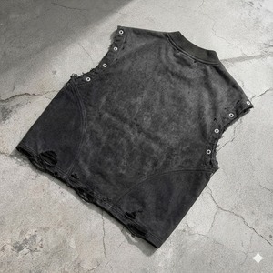 Camiseta sin mangas de verano personalizada 100% algodón, con efecto rasgado, bordado y pedrería, estilo vintage, lavado ácido y remaches - Product Image 2