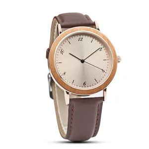 Simple but elegant design Alloy Acacia wood case Sunray dial leather strap fashion unisex wood watch OEM watch