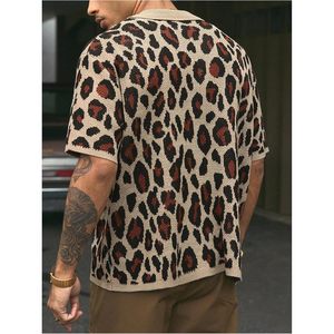 FOXA <b>Men's</b> Animal Print Button Down <b>Shirt</b> Short Sleeve Knit Casual Top Streetwear <b>70s</b> Outfit - Product Image 2