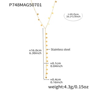 卸売新しいファッションジュエリー18Kゴールドステンレス鋼の積み重ねられたネックレスラウンドY字型ロングタッセルペンダントネックレス女性用 - Product Image 6