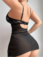 Gaun Lingerie Seksi Wanita Ready Stock dengan Kain Poliester Dobby Berenda Tipis Transparan