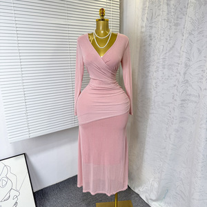 ชุดเดรสมิดิคอวีประดับกลิตเตอร์สำหรับผู้หญิง - เสื้อผ้าผู้หญิงแขนยาวรัดรูปทรงเข้ารูป เสื้อผ้าผู้หญิง ชุดเดรสแฟชั่น - Product Image 3