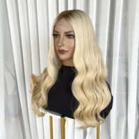 Peluca de Cabello Virgen con Frente de Encaje, Sin Pegamento, Cabello Europeo Natural, Balayage Beige, Color HD, 150% de Densidad, Larga y Lisa para Mujer