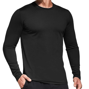 Camisetas de Cuello Redondo de Alta Calidad de Secado Rápido, Camisetas de Manga Larga de Color Negro Liso, Transpirables, Informales para Hombre - Product Image 2