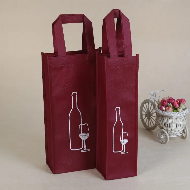 En stock amazon Offre Spéciale cadeau populaire simple double bouteille robuste sac à vin non tissé