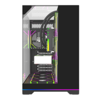 Boîtier PC de jeu robuste à refroidissement optimal, tour complète ATX, en verre triple vitrage sans pilier, avec façade blanche et boîtier CPU