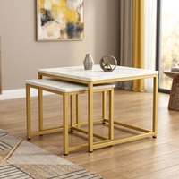 Ensemble de 2 tables basses gigognes en métal, style moderne et luxueux, en acier inoxydable doré, carrées, pour le salon