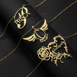 Personalized Collier Stainless Steel Jewelry Gold Custom Name Plates Pendant Necklace For Women Ladies