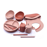 Ensemble de repas pour bébé en silicone durable, écologique et sans BPA, comprenant un bol, une assiette, une cuillère et un bavoir