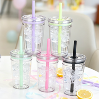 Gobelet en plastique Tritan de 450 ml avec couvercle transparent et paille, sans BPA, réutilisable, pour café glacé, impression personnalisée de couleur et de logo