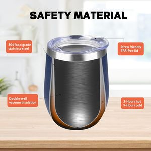 Gobelet isotherme à double paroi en acier inoxydable, forme œuf, 12 oz, noir, avec revêtement en poudre personnalisé, sans pied, pour vin - Product Image 2
