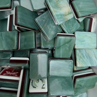 Ubin Mahjong Akrilik Marmer Hijau Giok 160Pcs Pola Burung Bambu dan Burung Pheasant Vintage untuk Permainan Mahjong