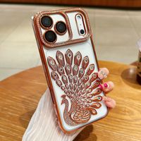 Coque de téléphone Bling Bling Diamant Paon pour iPhone 13 14 15 16 17 Pro Max 14 15 16 Plus 17 Air, Housse de téléphone Électroplaquée Scintillante