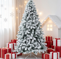Sapin de Noël Artificiel 4-8FT en PVC, Pin Vert Floqué Effet Neige, Style Champêtre, Arbre Noir avec Support Métallique Semi-Mécanique