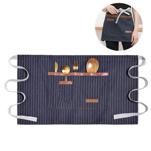 Moda de alta calidad de alta resistencia <span class=keywords><strong>Vintage</strong></span> Jean camarero delantal Jean Barmen delantal Denim cintura <span class=keywords><strong>camarera</strong></span> medio delantal con cuero - Product Image 3