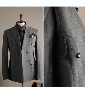 <span class=keywords><strong>Costume</strong></span> d'affaires deux pièces pour <span class=keywords><strong>homme</strong></span>, col en V, tissu TR, fermeture éclair, boutonnière, devant plat, gilets - Product Image 3