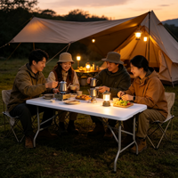 Table pliante en plastique de 180 cm, pliable en deux, avec cadre en métal, imperméable, pour pique-nique, camping, salon professionnel, prix bas, vente en gros