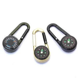 3-in-1 Outdoor Hiking Metal Compass Carabiner Mini Compass With Thermometer Keychain