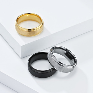 Anillo de tungsteno mate cepillado de 8 mm, un éxito de ventas transfronterizo, una joya de tungsteno dorado para hombre, única, sencilla y de alta gama. - Product Image 1