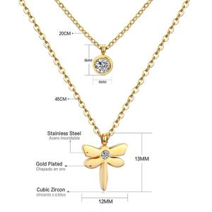 Women 14k Gold Plated Double Chain <strong>Dragonfly</strong> <strong>Jewelry</strong> Steel Pendant Necklace <strong>Jewelry</strong> for Women - Product Image 3