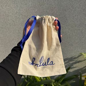 Eco Friendly Reusable Cotton Canvas Small <b>Drawstring</b> <b>Pouch</b> Bag - Product Image 2
