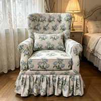 Fauteuil à dossier haut de style rétro français, vintage, à fleurs, amovible et lavable, pour salon et chambre à coucher, meubles de maison