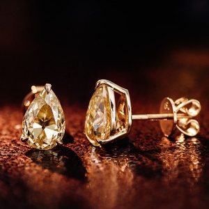 18k Gold Fine Stud Earrings <b>Yellow</b> Lab Grown Diamond Earring Pear Cut 1 2 4carat CVD Diamond Jewelry Wedding Bride Earrings - Product Image 2