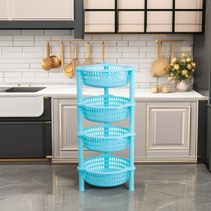 High Quality 3-Set Foldable Eco-Friendly Plastic Three-Layer Adjustable Round Storage <b>Trolley</b> for Easy <b>Mobility</b> and Spice Rack - Product Image 4