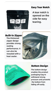 Bolsa de Mylar Suave al Tacto de 3.5g, Acabado Negro Personalizado, Cierre Hermético Reutilizable, Empaque de Lujo a Prueba de Olores - Product Image 3