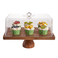 Plateau de service élégant et classique en bois écologique et durable avec couvercle, support à gâteau, compatible lave-vaisselle, présentoir à desserts, décoration de fête
