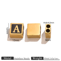 Perles d'espacement carrées à double trou en acier inoxydable plaqué or 18 carats, 12 mm, 26 lettres, accessoires de bijoux DIY