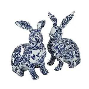 New Style 12" Spring decor Easter decoration Party Supplies blue and white porcelain cloth rabbit