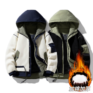 Chaqueta polar personalizada con logotipo para hombre, abrigo de invierno informal con forro de terciopelo, abrigo cálido con combinación de colores. - Product Image 1