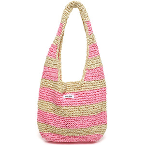 Bolso de mano de lujo de verano al por mayor, de paja natural, tejido a crochet, con cremallera, cadenas y bordado de rayas verticales coloridas, para playa - Product Image 2
