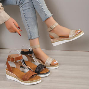 Sandalias de cuña de verano, Sandalias romanas con plataforma y correa de hebilla para Mujer, Sandalias antideslizantes de fondo grueso con punta abierta para Mujer de talla grande 36-43 - Product Image 4