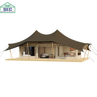 Tente de glamping extensible personnalisable haut de gamme, style villa, design moderne et confortable, pour hôtel-resort de luxe, module préfabriqué.