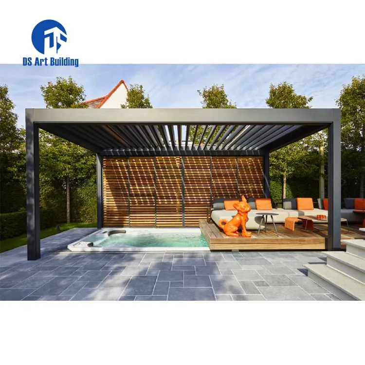 Pergola motorizzata impermeabile del Gazebo di alluminio della feritoia del giardino della Villa di DS con la tenda laterale