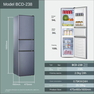 Refrigerador Eléctrico <span class=keywords><strong>de</strong></span> Tres Puertas con Congelador Inferior BCD-238 para Hogares, Alquileres <span class=keywords><strong>de</strong></span> Dormitorios y Espacios Pequeños - Product Image 2