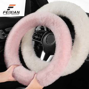 Housse <span class=keywords><strong>de</strong></span> volant universelle en peluche noire moelleuse et chaude pour l'hiver, 3 branches, pour hommes et femmes, accessoires <span class=keywords><strong>de</strong></span> voiture FEIXIAN - Product Image 1