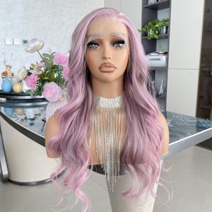 วิกผมสังเคราะห์ทนความร้อน 13x4 แบบติดลูกไม้ด้านหน้า ไม่ต้องใช้กาว สีชมพูม่วงไฮไลท์  แบบลอนคลื่นธรรมชาติ  ถอนขนมาแล้ว สำหรับผู้หญิงผิวสี - Product Image 3