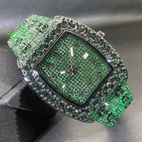 Reloj de Lujo a Prueba de Agua con Diseño de Cielo Estrellado, Estilo Hip Hop, con Diamantes Verdes y Esfera Árabe, para Hombre