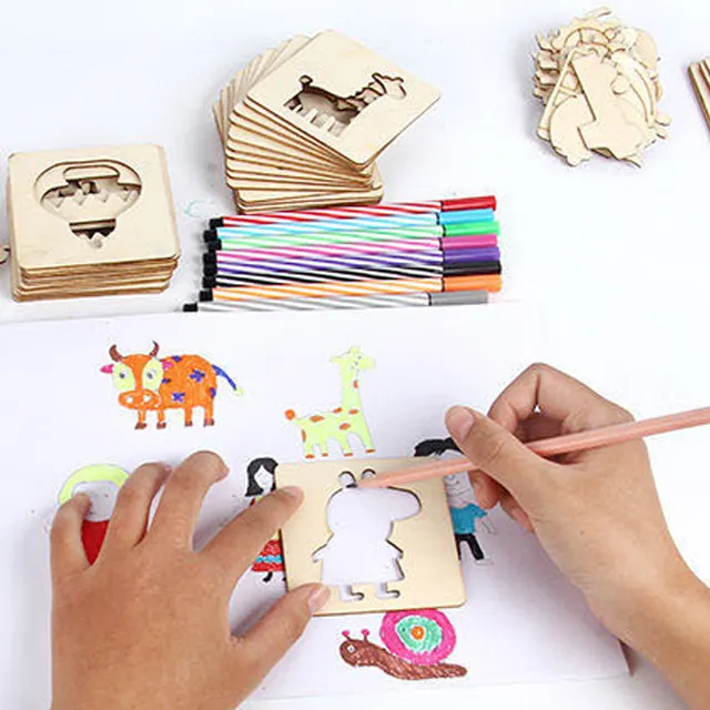 2024 Fabriek Directe Verkoop Houten Schilderij Stencil Sjablonen Meerdere Thema Kleuren Vormen Gezond Verstand Cognitie Speelgoed Voor Kinderen