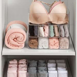 <b>Plastic</b> Underwear Organizer <b>Storage</b> Box <b>Drawer</b> Wardrobe Classification Transparent Compartments Panties Socks Finishing - Product Image 1