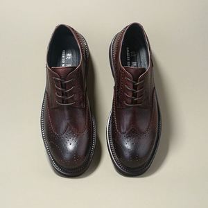 รองเท้าหนังผู้ชายระดับไฮเอนด์ สไตล์ลำลองทางการ  แบบ Brogue  ผูกเชือก  เพิ่มความสูง  กันน้ำ  หนังวัวแท้  สำหรับเดิน - Product Image 4
