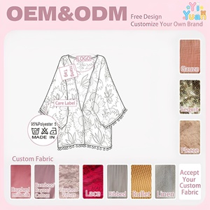 <span class=keywords><strong>Kimono</strong></span> per Bambine con Stampa Girasole su Base Bianca, Bordo con Pompon, Maniche a Pipistrello, Copricostume Estivo da Spiaggia per Bambine - Product Image 2