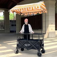 Chariot de marché nocturne pliable avec auvent réglable en hauteur, grande planche de table, chariot à snacks rouge, petit chariot à roulettes 110x60x60cm