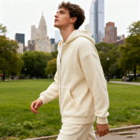 Sweat-shirt à capuche unisexe rétro ample couleur unie avec fermeture éclair robuste, tendance automne, 100% coton anti-boulochage